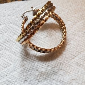 14k gold over sterling silveTricolor hoop earings